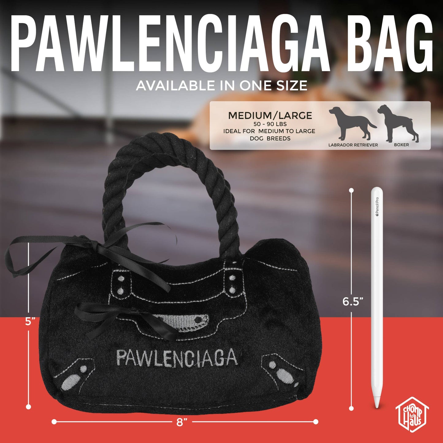 Chomp Haus - Pawlenciaga Bag – Plush Squeaky Designer Dog Toy