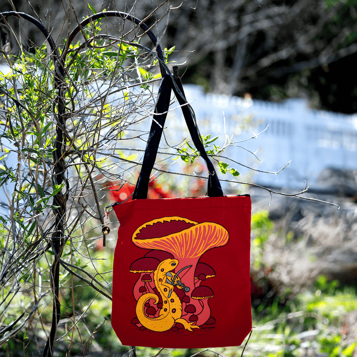 "The Viellest" Red Eft Zipper Tote by The Roving House