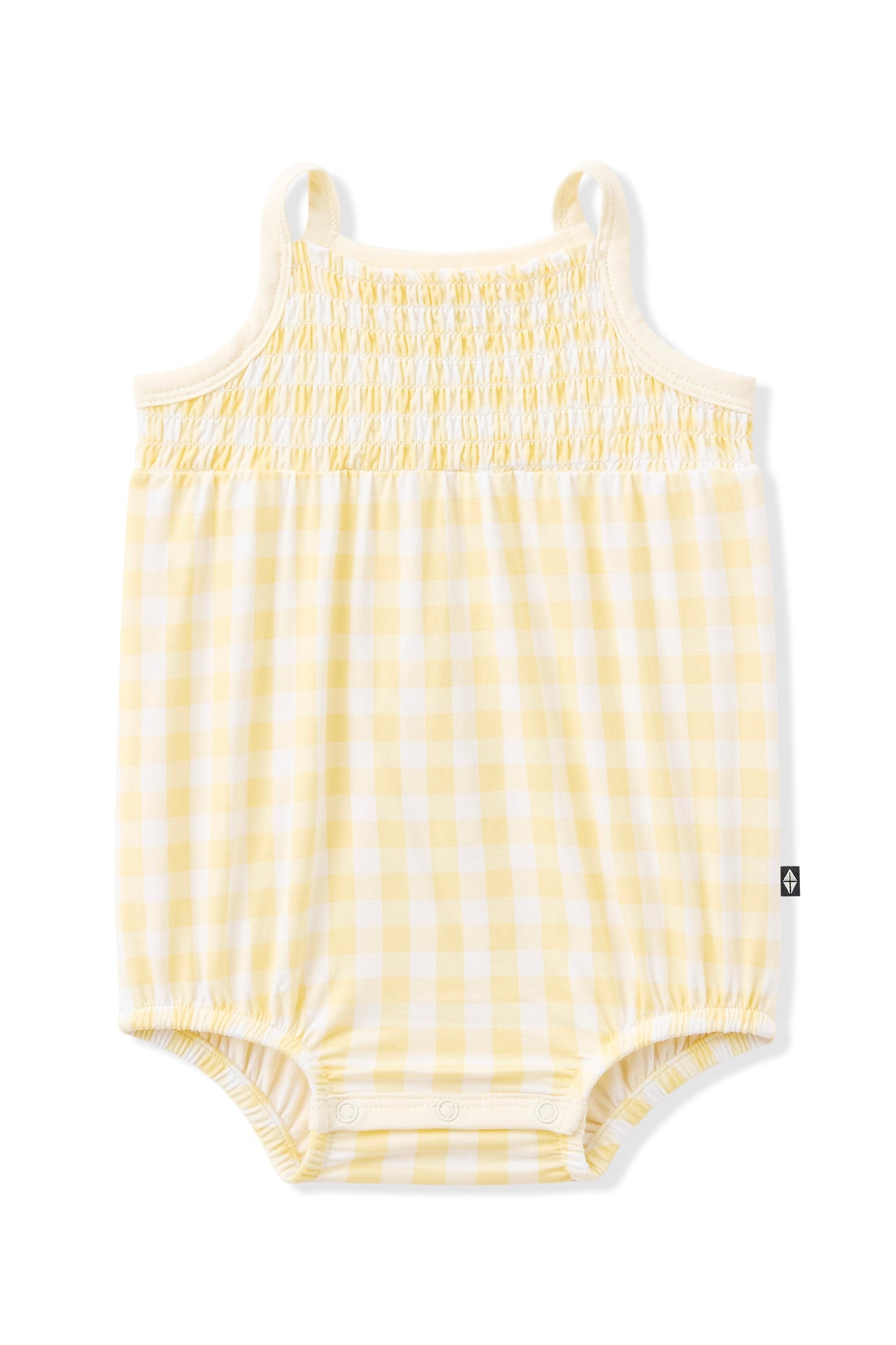 Smocked Bubble Romper in Gingham Chamomile