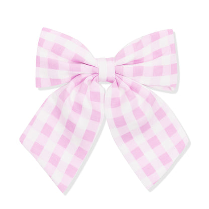 Large Alligator Clip Bow in Gingham Thistle