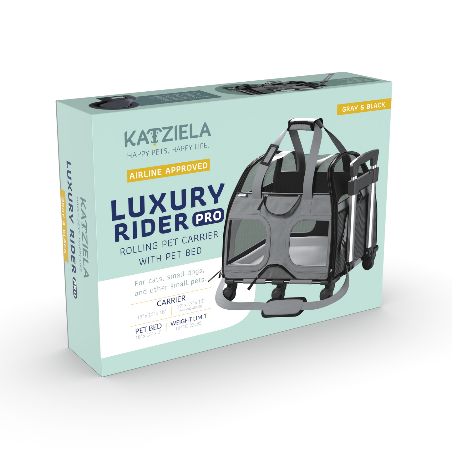 Katziela - Luxury Rider Pet Carrier with Removable Wheels - 4 Colors