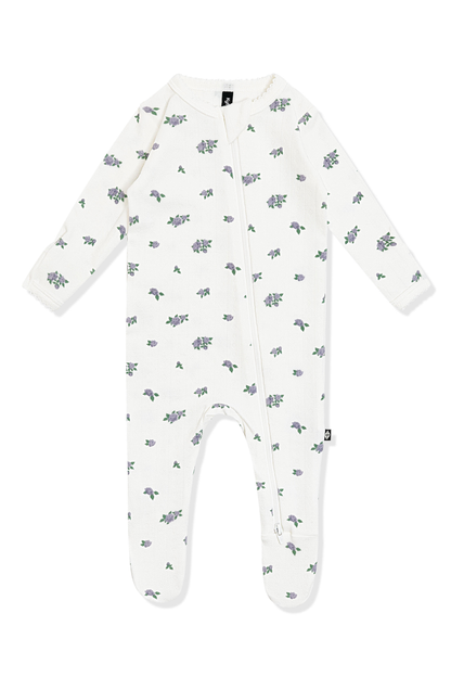 Pointelle Zippered Footie in Spray Rose