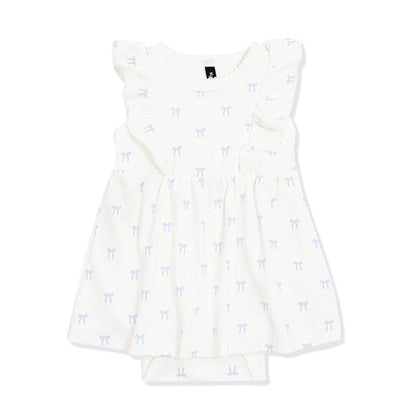 Pointelle Bodysuit Dress in Sweet Blue Bow