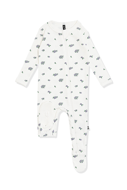 Pointelle Zippered Footie in Spray Rose