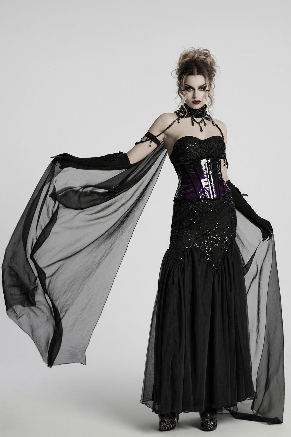 Crystal Witch Choker with Detachable Cloak Harness