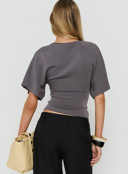 Arazia Cinched Short Sleeve Top Charcoal