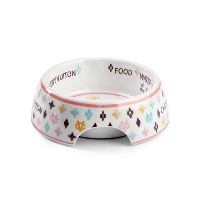 Haute Diggity Dog - White Chewy Vuiton Dog Bowl - 3 Sizes!! Dog Food Bowl