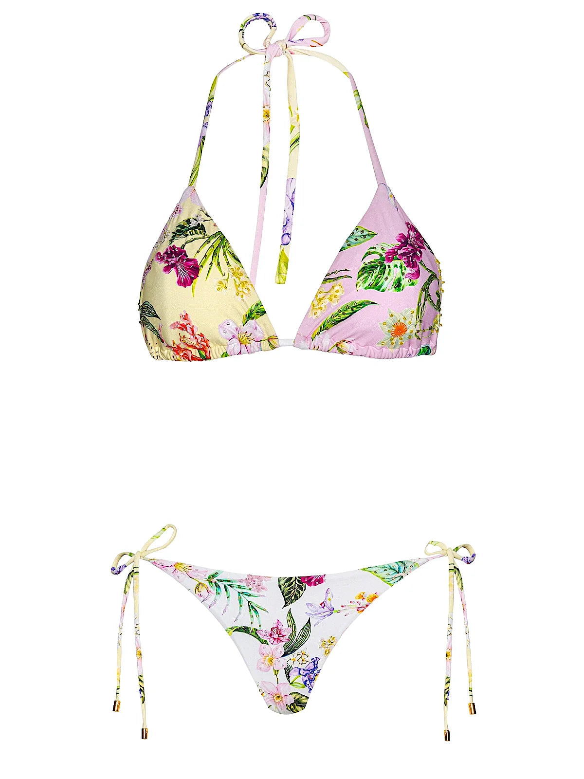 Embroidered Triangle-Embroidered Tie Side Bikini
