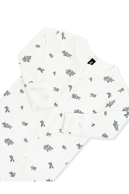Pointelle Zippered Footie in Spray Rose