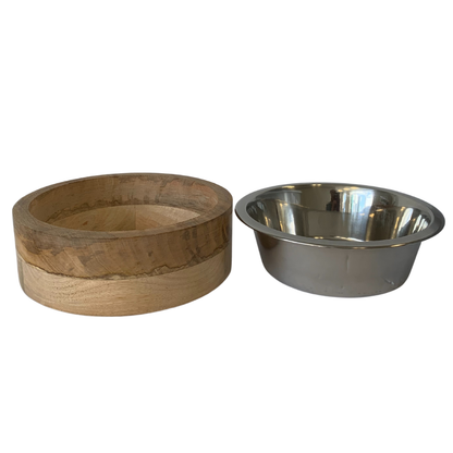 Jojo Modern Pets - Stainless Steel Dog Bowl with Cylindrical Mango Wood Holder