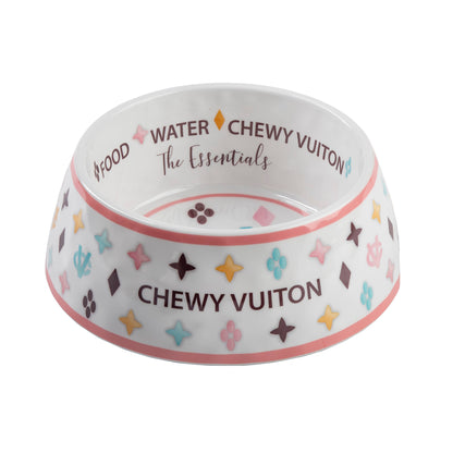 Haute Diggity Dog - White Chewy Vuiton Dog Bowl - 3 Sizes!! Dog Food Bowl