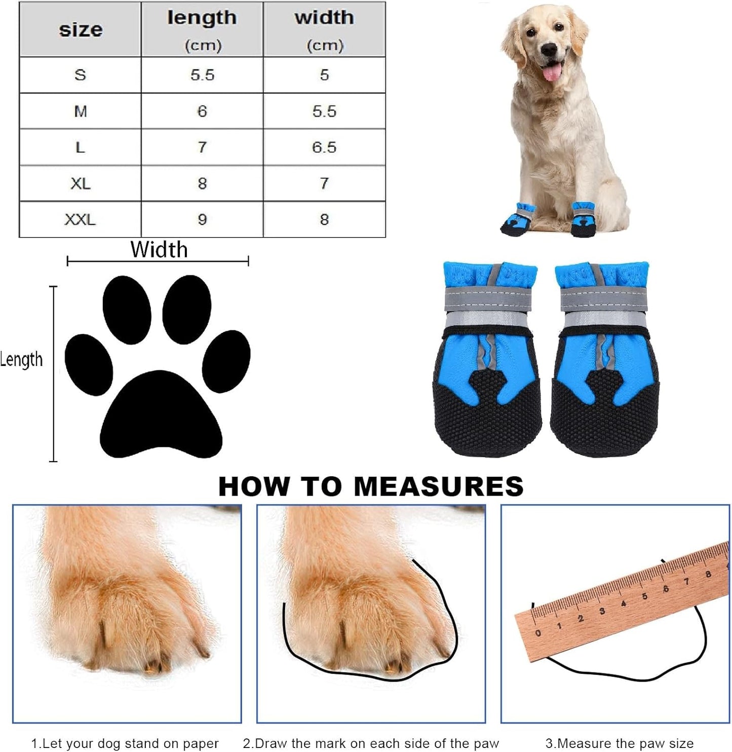 Hapurs - Waterproof reflective dog boots with non-slip soles - perfect for outdoor adventures and paw protection (Blue)