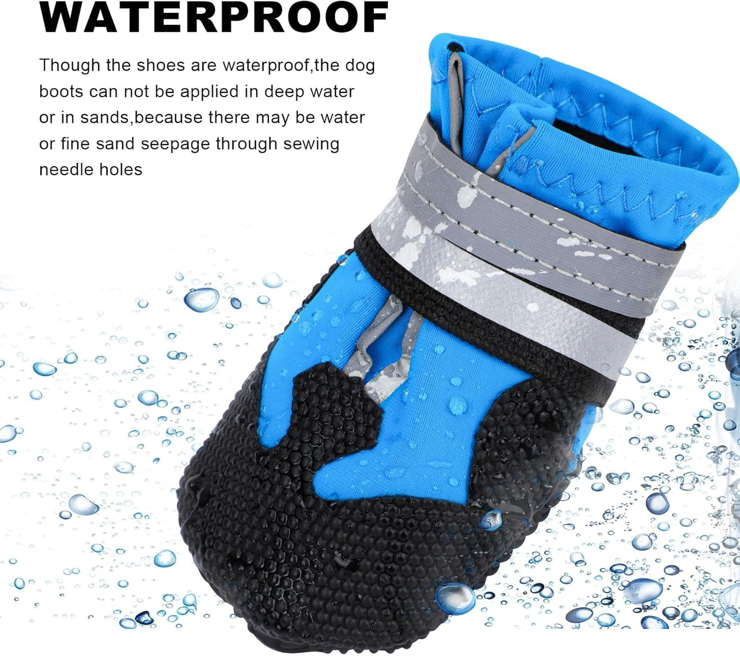 Hapurs - Waterproof reflective dog boots with non-slip soles - perfect for outdoor adventures and paw protection (Blue)