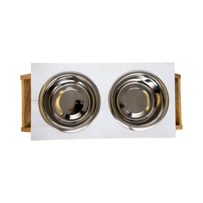 Jojo Modern Pets - Eco-Friendly Elevated Dog Wood Feeder in Distressed White