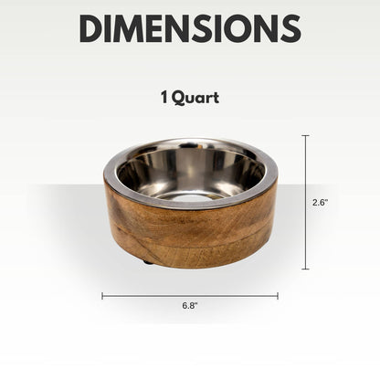 Jojo Modern Pets - Stainless Steel Dog Bowl with Cylindrical Mango Wood Holder