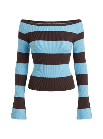 Ahani Off Shoulder Knit Top Blue / Brown