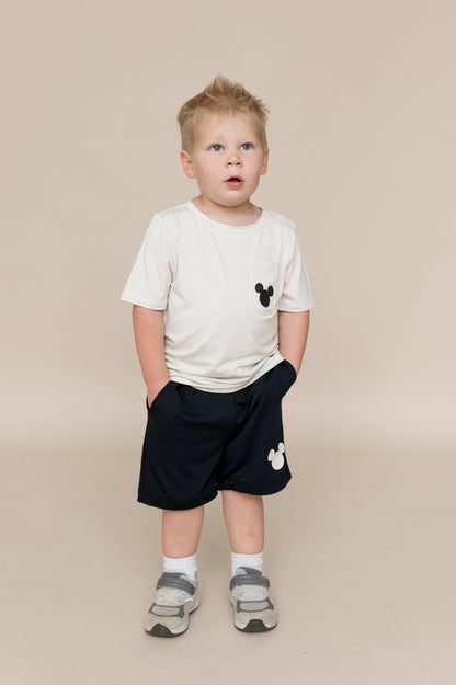 Toddler Crew Neck Tee in Mickey Mouse on Ecru