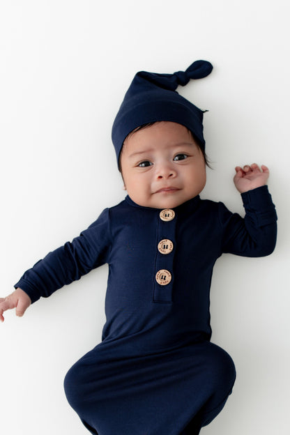Knotted Gown with Hat Set in Navy