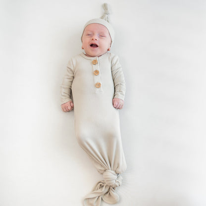 Ribbed Knotted Gown with Hat Set in Oat