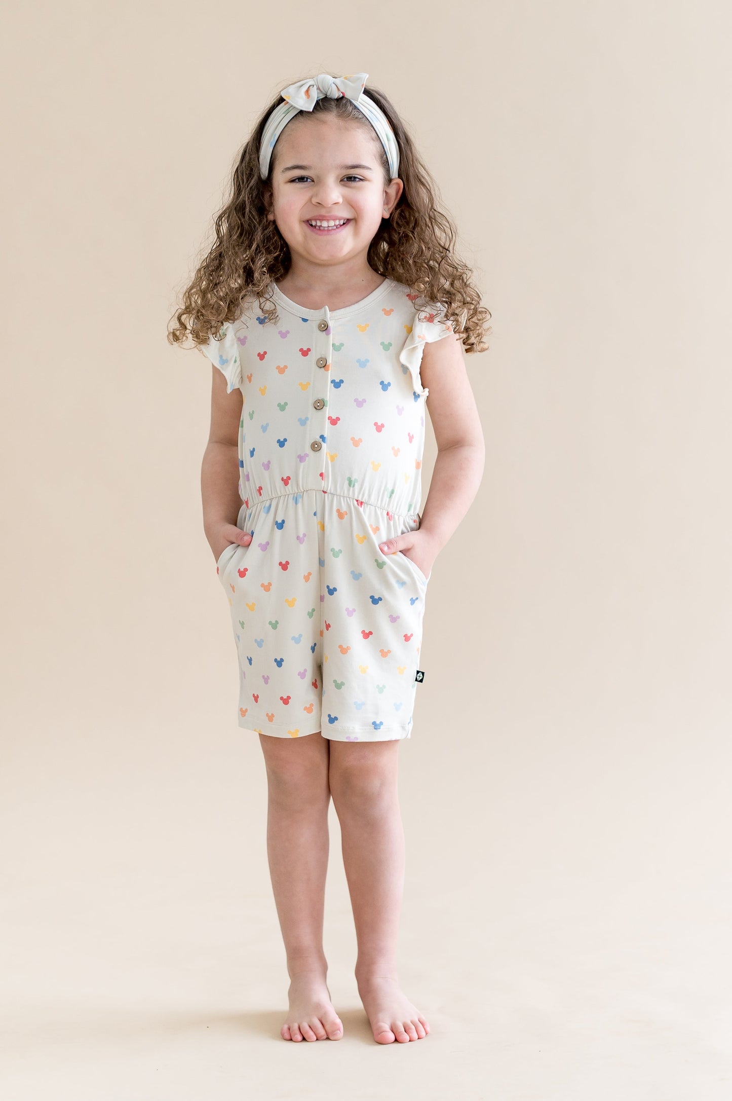 Flutter Sleeve Romper in Pastel Mickey Mouse