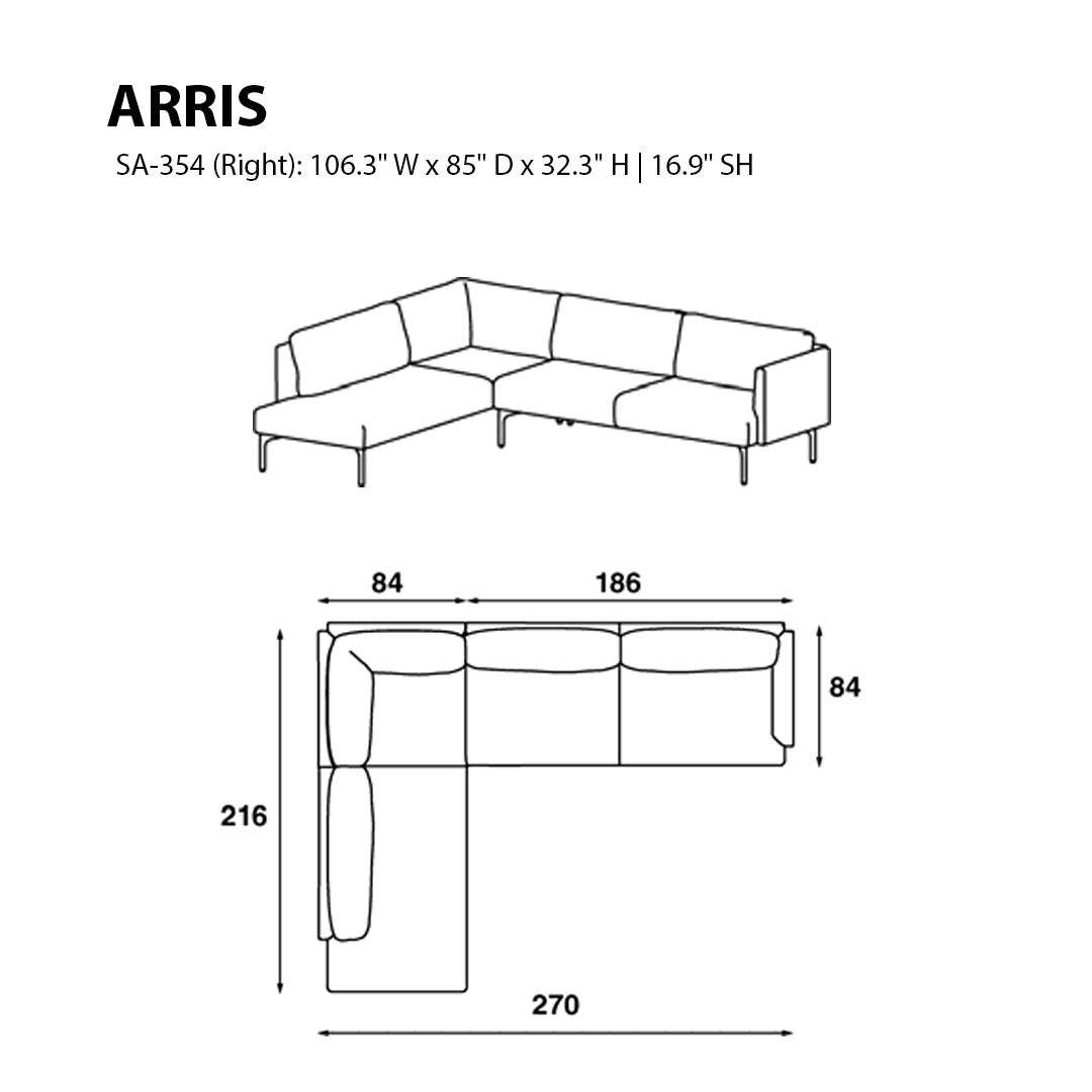 Arris Sofa - L-Shaped w/ Slender Arms (106.3" W)