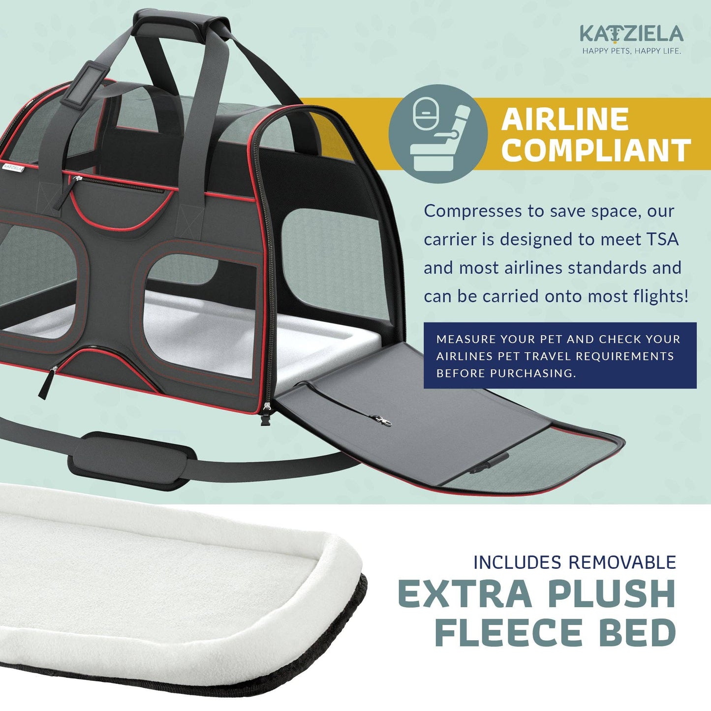 Katziela - Luxury Rider Pet Carrier with Removable Wheels - 4 Colors