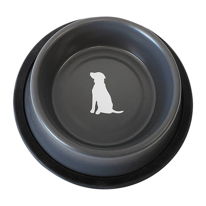 Jojo Modern Pets - Nonskid Stainless Steel Dog Bowl with Dog Print - Matte Gray