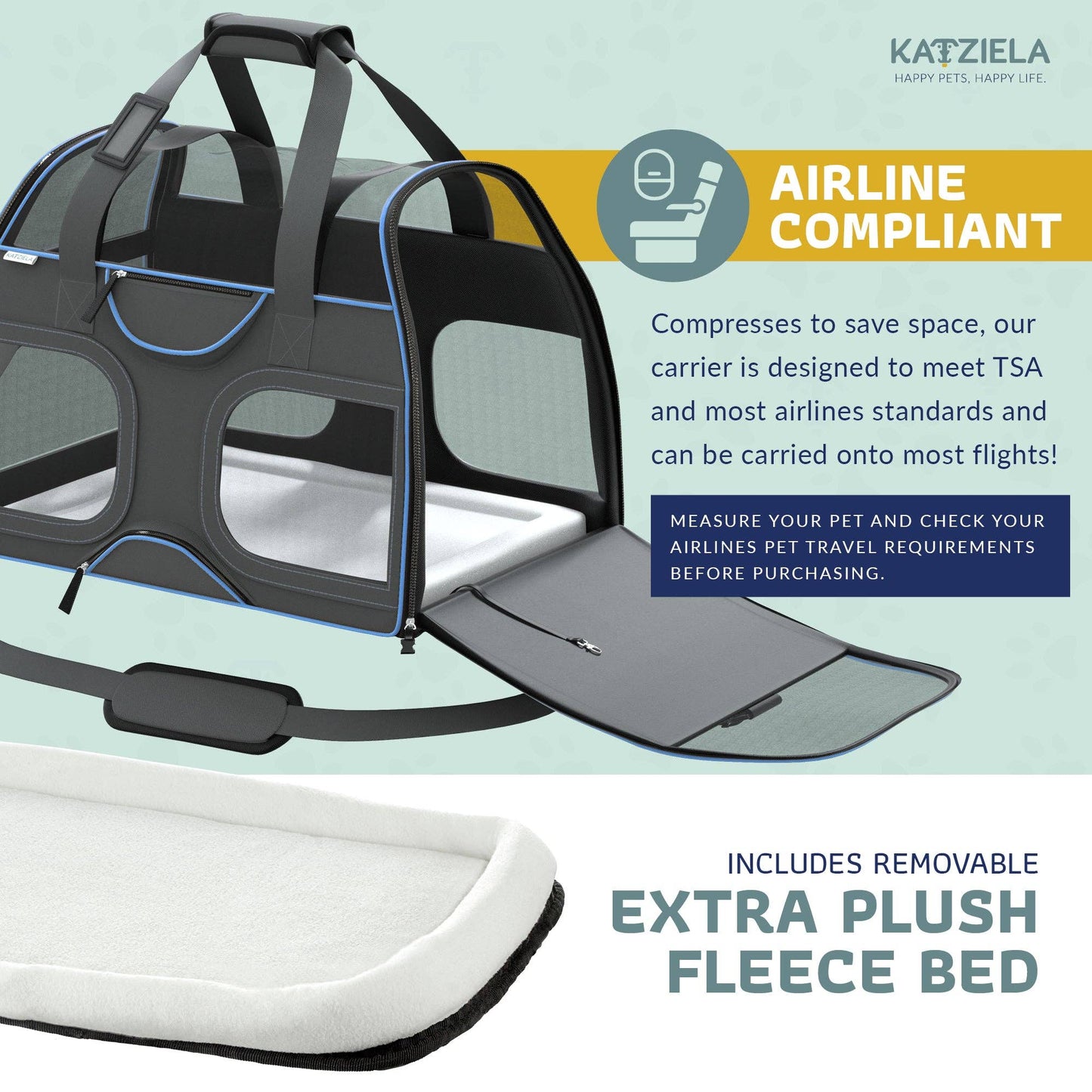 Katziela - Luxury Rider Pet Carrier with Removable Wheels - 4 Colors