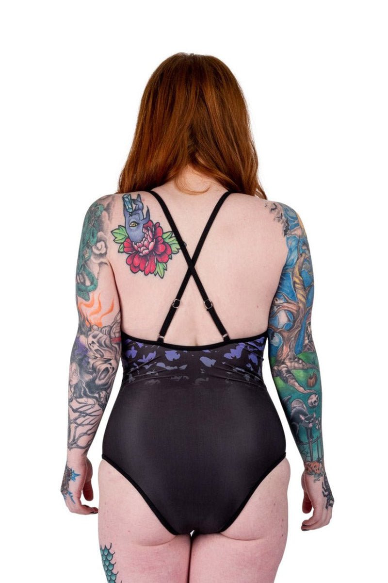 Bats in Purple Sky One Piece Swimsuit [BLACK/PURPLE]