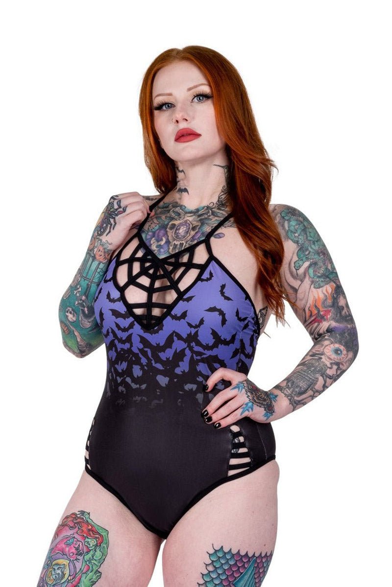 Bats in Purple Sky One Piece Swimsuit [BLACK/PURPLE]