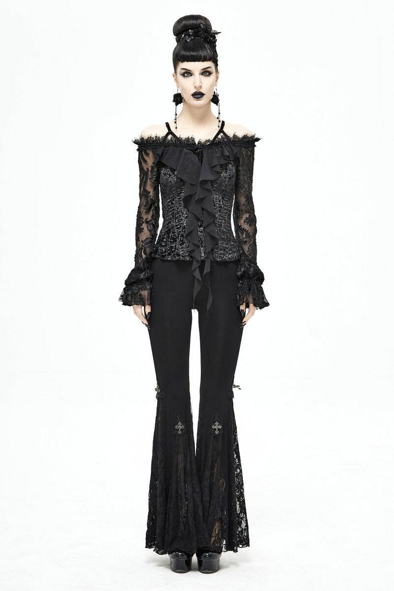 Black Blooms Velvet Top