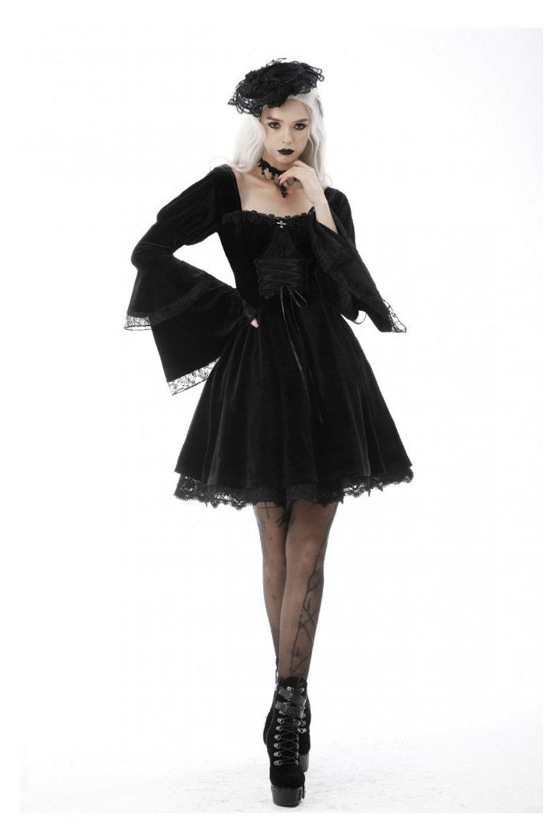 Black Flame Flared Gothic Dress
