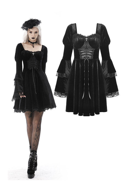 Black Flame Flared Gothic Dress