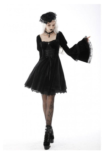 Black Flame Flared Gothic Dress