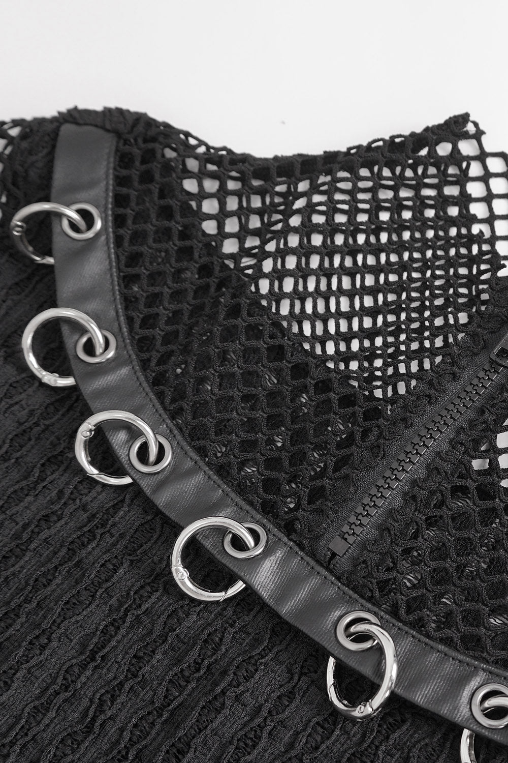 Black Metal Pierced Fishnet Top