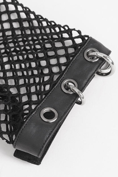 Black Metal Pierced Fishnet Top