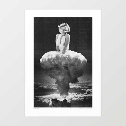 Surreal black and white art print celebrating classic Hollywood bombshell glamour — bold monochrome vintage wall art for bedrooms and dressing rooms