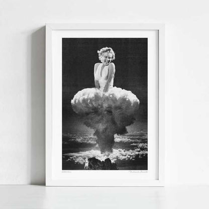 Close-up detail of Bombshell art print — iconic monochrome Hollywood glamour poster with vintage pin-up aesthetic for beauty salons and gallery walls