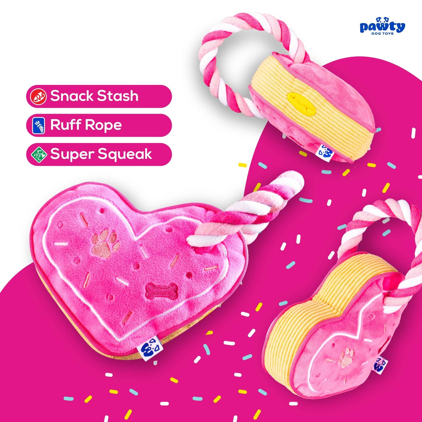 PAWTY Dog Toys - Love Heart w/ Tug Rope