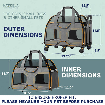 Katziela - Luxury Rider Pet Carrier with Removable Wheels - 4 Colors