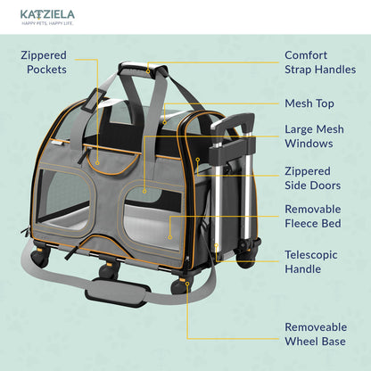 Katziela - Luxury Rider Pet Carrier with Removable Wheels - 4 Colors