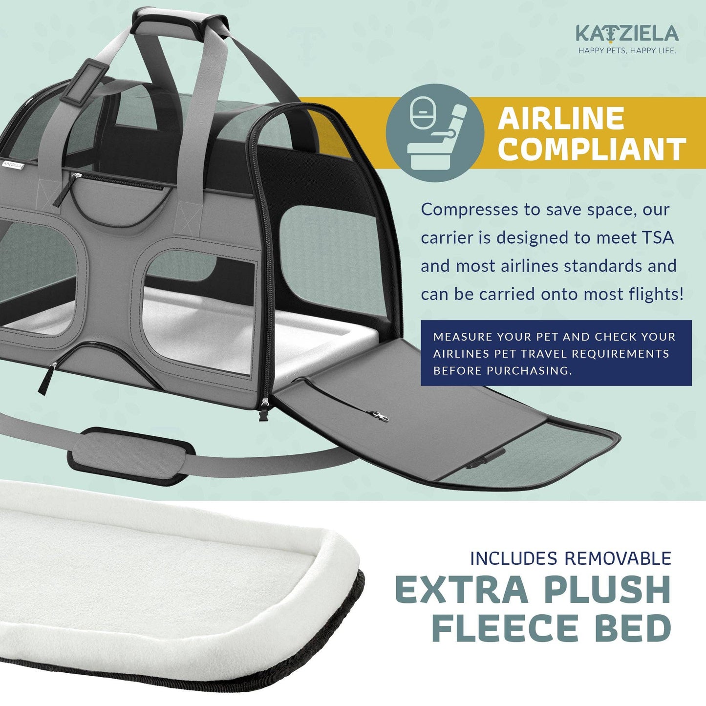 Katziela - Luxury Rider Pet Carrier with Removable Wheels - 4 Colors