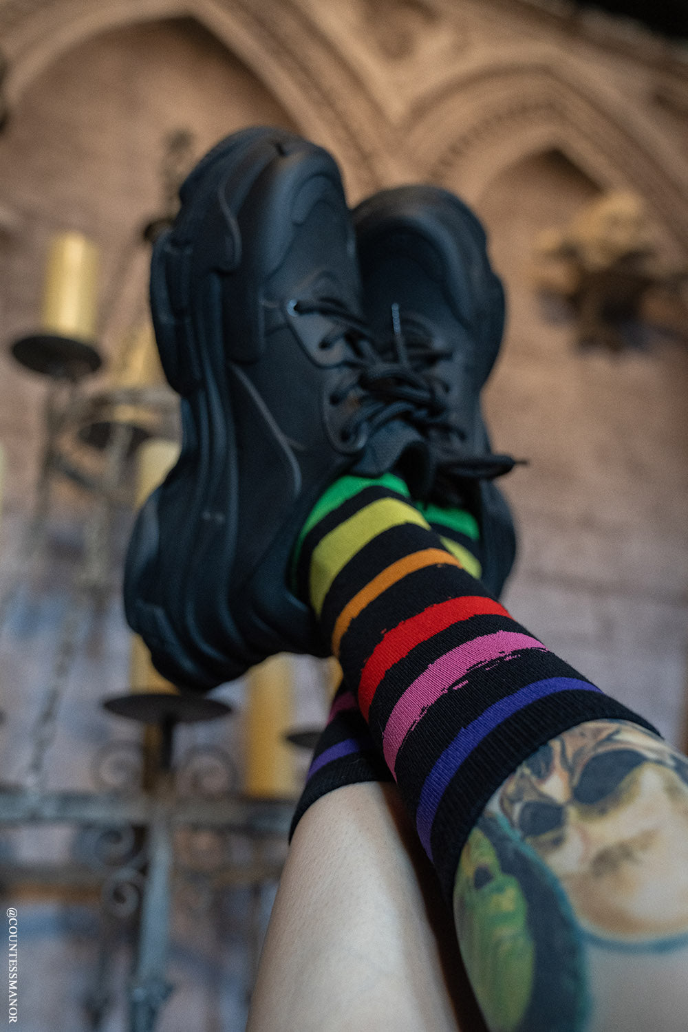 Creepy Crew Socks [Goth Rainbow Stripes]