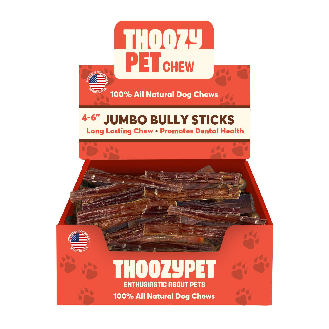 Pet Palette Distribution - ThoozyPet USA-Sourced Jumbo Beef Bully Stick Dog Chews 4-6"