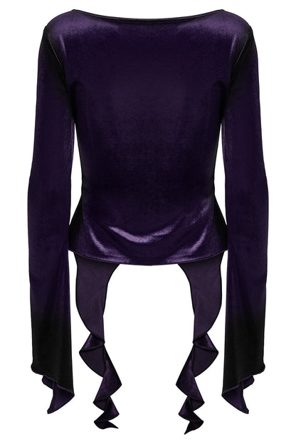 Amethyst Asymmetric Hem Velvet Top [Violet]