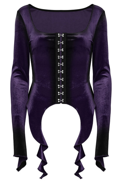 Amethyst Asymmetric Hem Velvet Top [Violet]