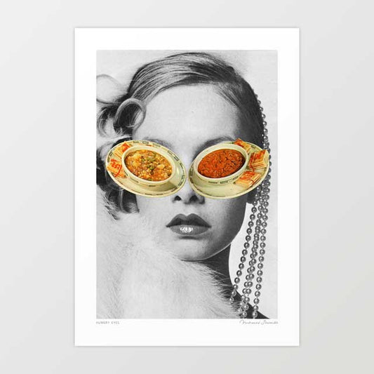 'Hungry Eyes' Art Print by Vertigo Artography | Surreal 1960s Mod Fashion Food Kitsch Pop Art Wall Art