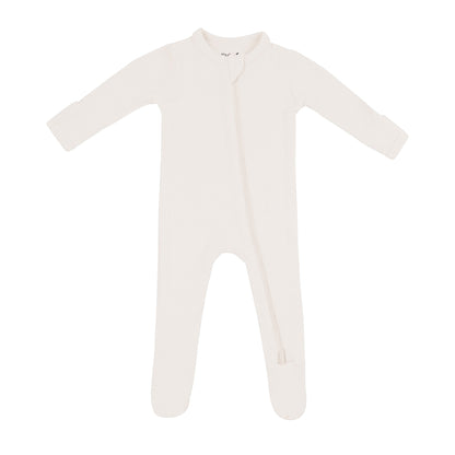 Ribbed Zipper Footie in Oat