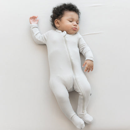 Ribbed Zipper Footie in Oat