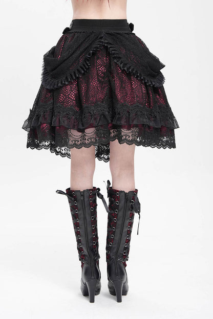 Crimson Veil Ruffle Skirt